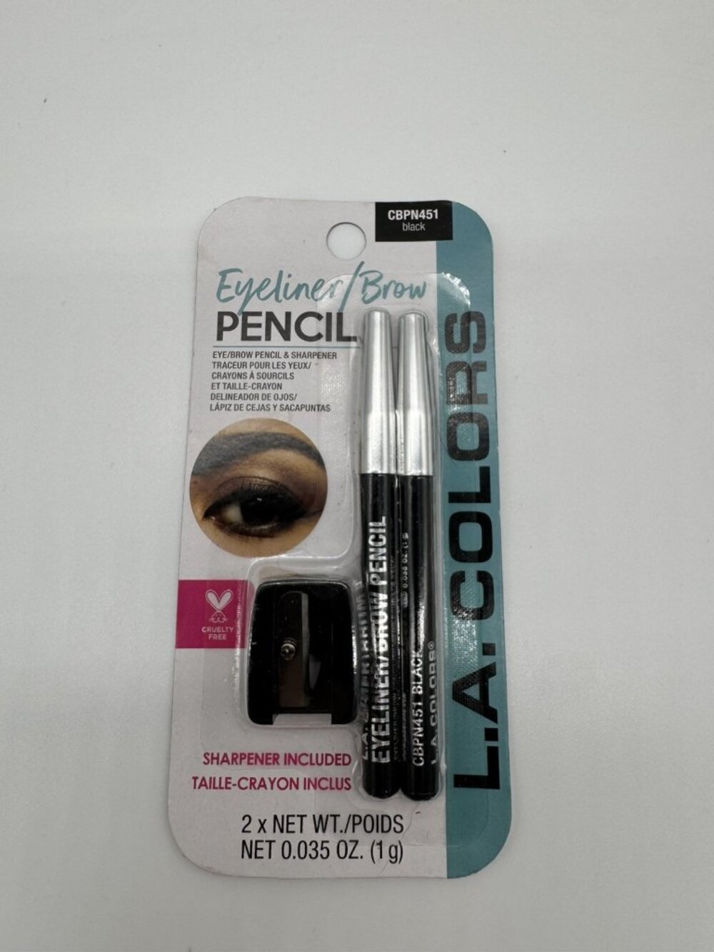 LA Colors Eyeliner Eyebrow Pencil Black with Bonus Sharpener CBPN451 Sealed New